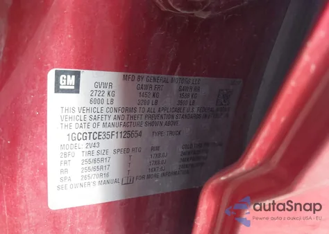 2015 Chevrolet Colorado Z71 z USA, uszkodzony, nr VIN 1GCGTCE35F1125654